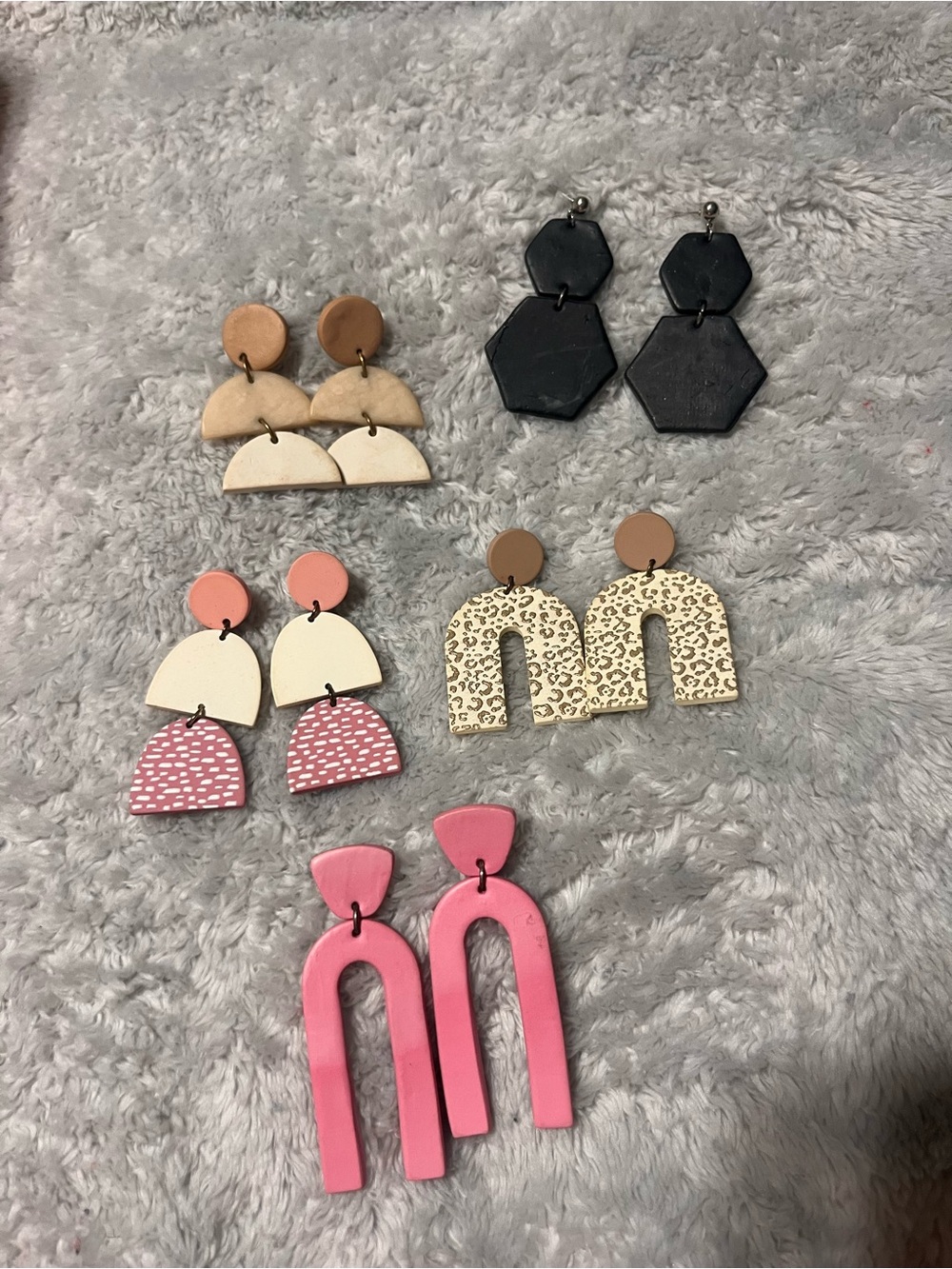 Assorted Statement Polymer Clay Earrings - Pink, Black, Cream, Tan